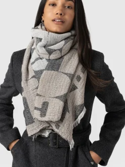 Online Saint and Sofia Abstract Rock Scarf - Black/Cream