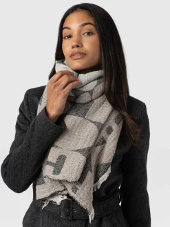 Online Saint and Sofia Abstract Rock Scarf - Black/Cream