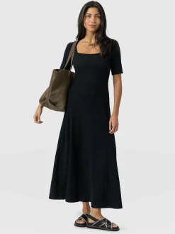 Hot Saint and Sofia Akia Short Sleeve Dress - Black Textured