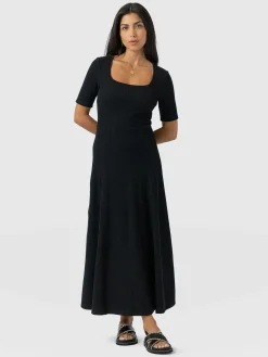 Hot Saint and Sofia Akia Short Sleeve Dress - Black Textured