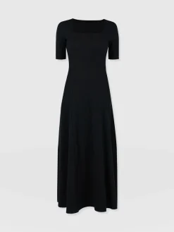 Hot Saint and Sofia Akia Short Sleeve Dress - Black Textured