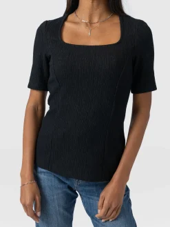 Fashion Saint and Sofia Akia Short Sleeve Tee - Black Textured