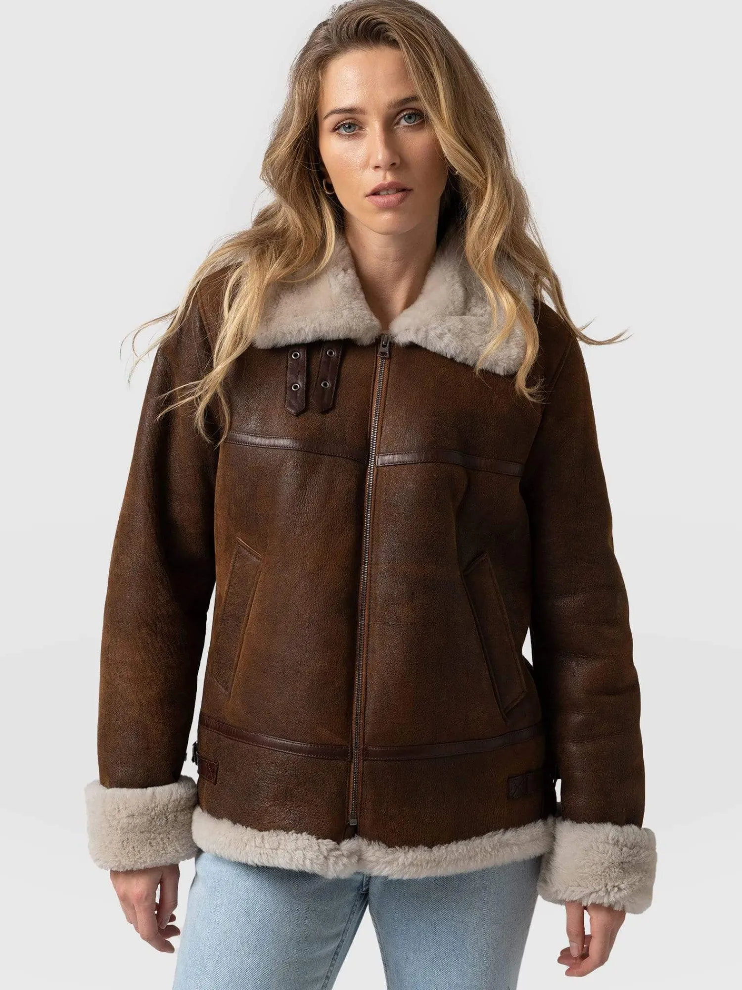 Online Saint and Sofia Amelia Aviator Jacket - Brown