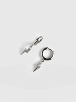 Hot Saint and Sofia Astral Lightning Charm Drop Earrings - Silver