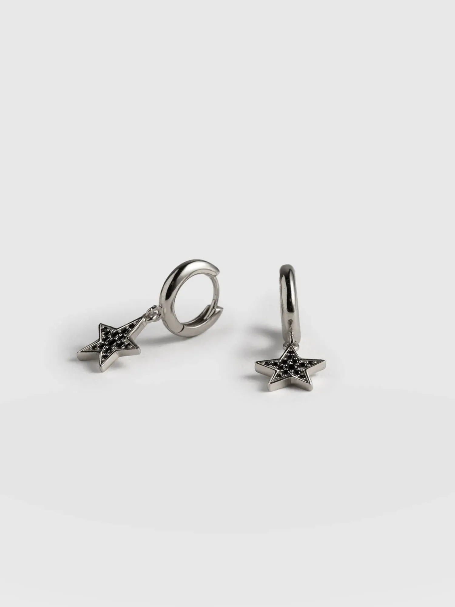 Hot Saint and Sofia Astral Star Charm Drop Huggie Earrings - Silver/Black