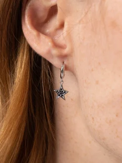 Hot Saint and Sofia Astral Star Charm Drop Huggie Earrings - Silver/Black