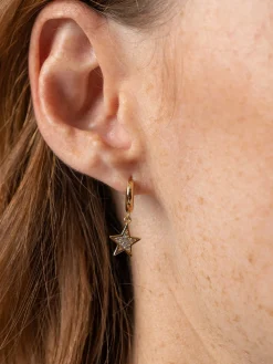 Outlet Saint and Sofia Astral Star Charm Drop Huggie Earrings - Gold