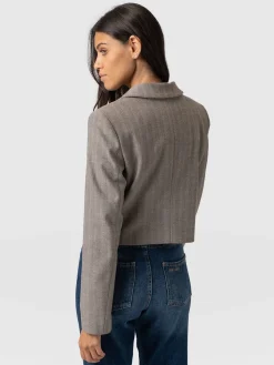 Hot Saint and Sofia Astrid Cropped Blazer - Brown Herringbone