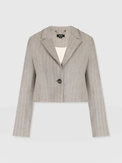 Hot Saint and Sofia Astrid Cropped Blazer - Brown Herringbone