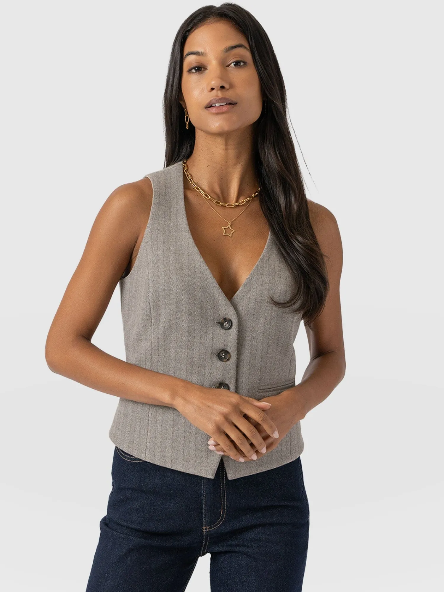Sale Saint and Sofia Astrid Vest - Brown Herringbone