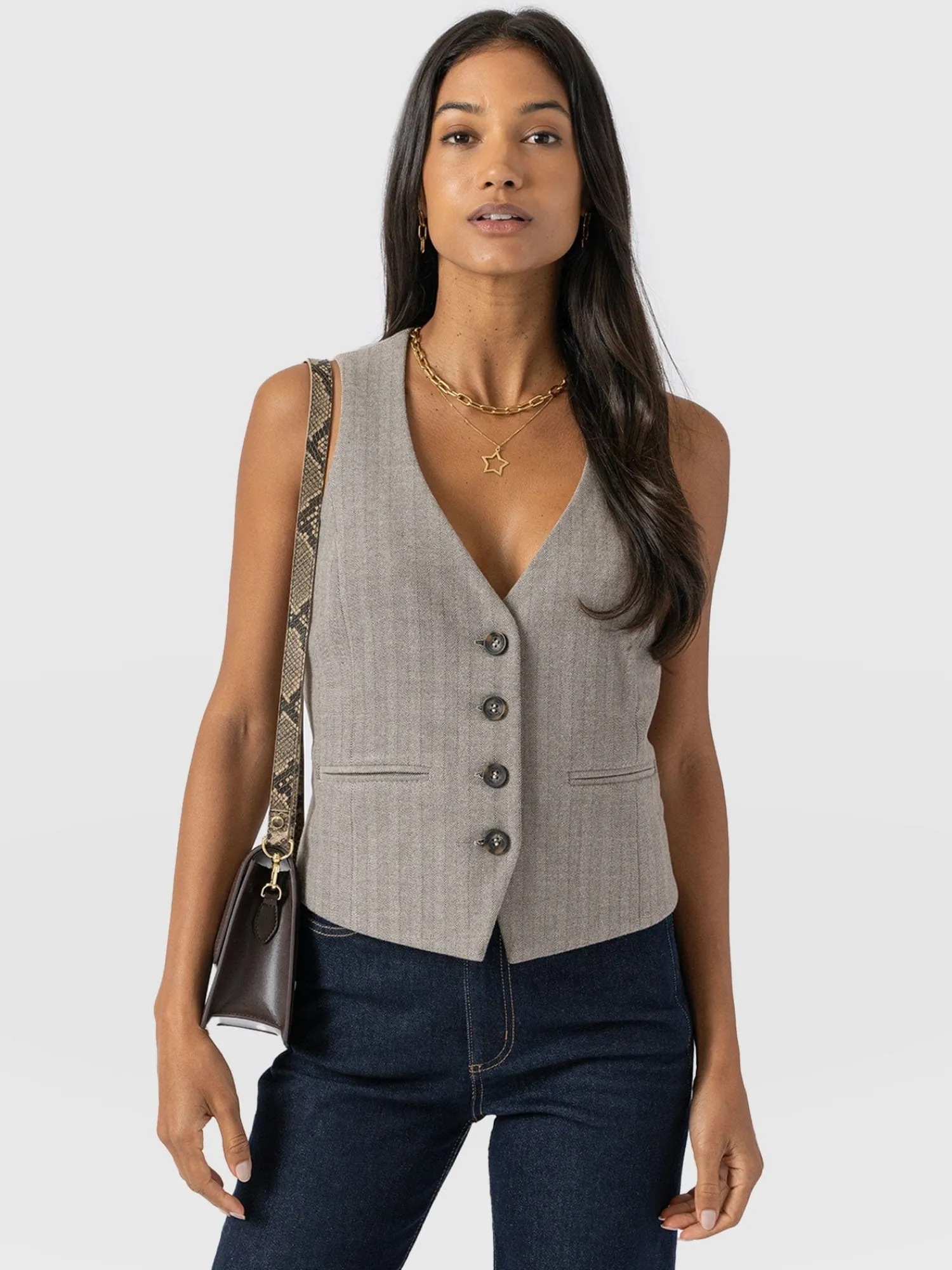 Sale Saint and Sofia Astrid Vest - Brown Herringbone