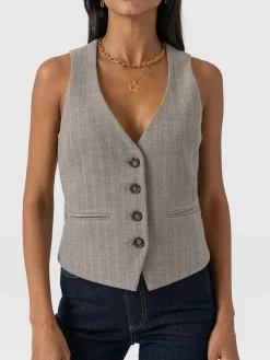 Sale Saint and Sofia Astrid Vest - Brown Herringbone