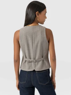 Sale Saint and Sofia Astrid Vest - Brown Herringbone