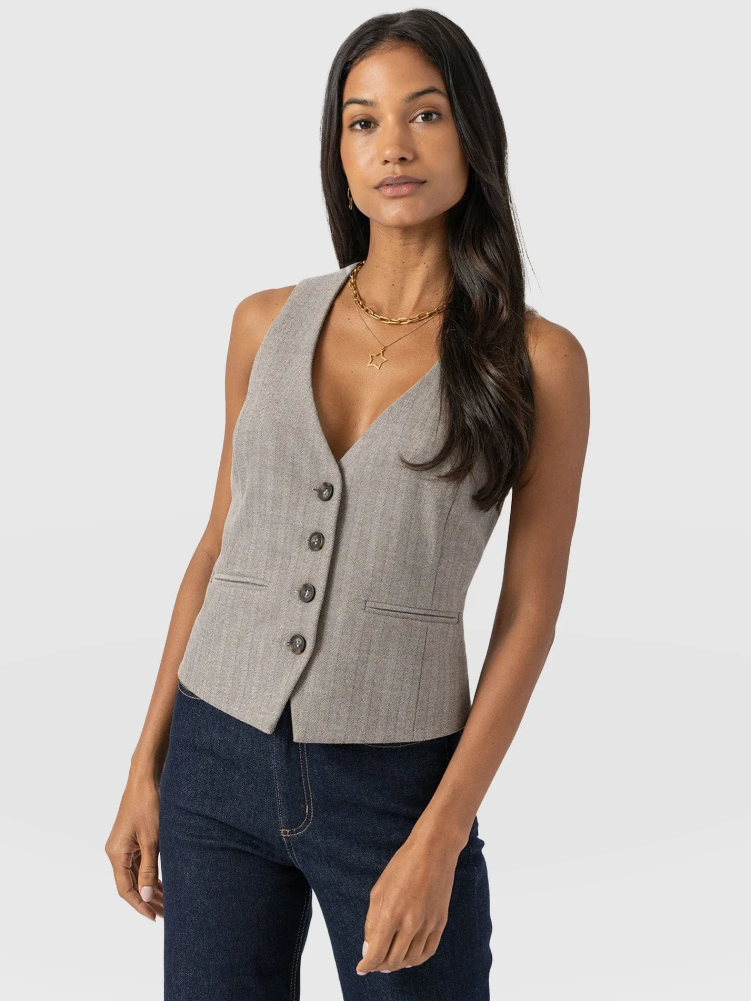Sale Saint and Sofia Astrid Vest - Brown Herringbone