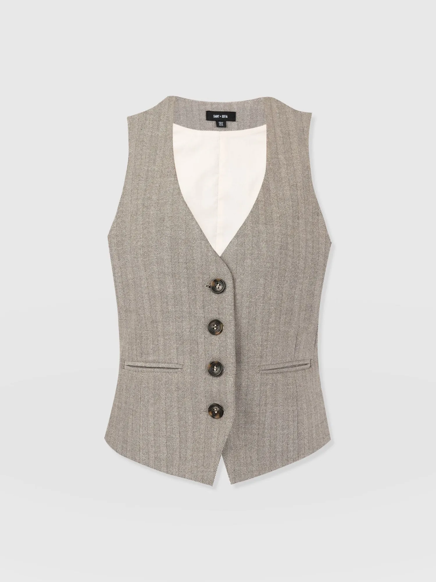 Sale Saint and Sofia Astrid Vest - Brown Herringbone