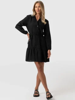 Fashion Saint and Sofia Aurelia Mini Linen Dress - Black