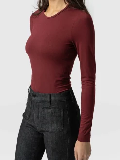 Discount Saint and Sofia Austen Crew Neck Tee - Burgundy