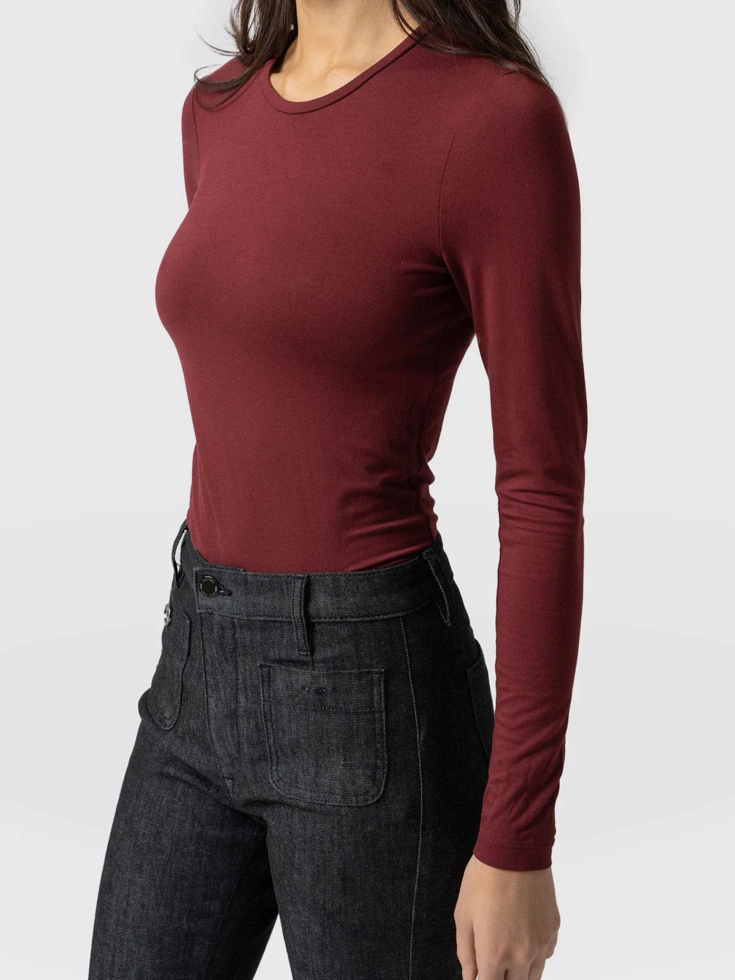 Discount Saint and Sofia Austen Crew Neck Tee - Burgundy
