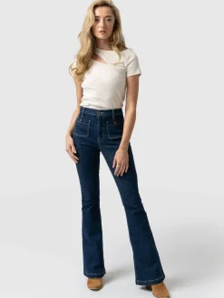 Sale Saint and Sofia Bowie Stretch Flare Jeans - Mid Blue