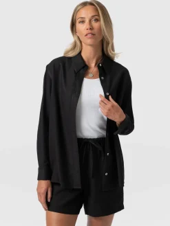 Outlet Saint and Sofia Boyfriend Shirt - Black Linen