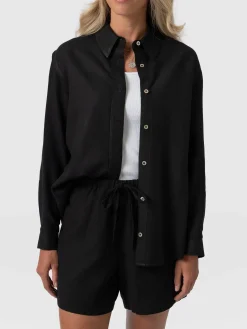 Outlet Saint and Sofia Boyfriend Shirt - Black Linen