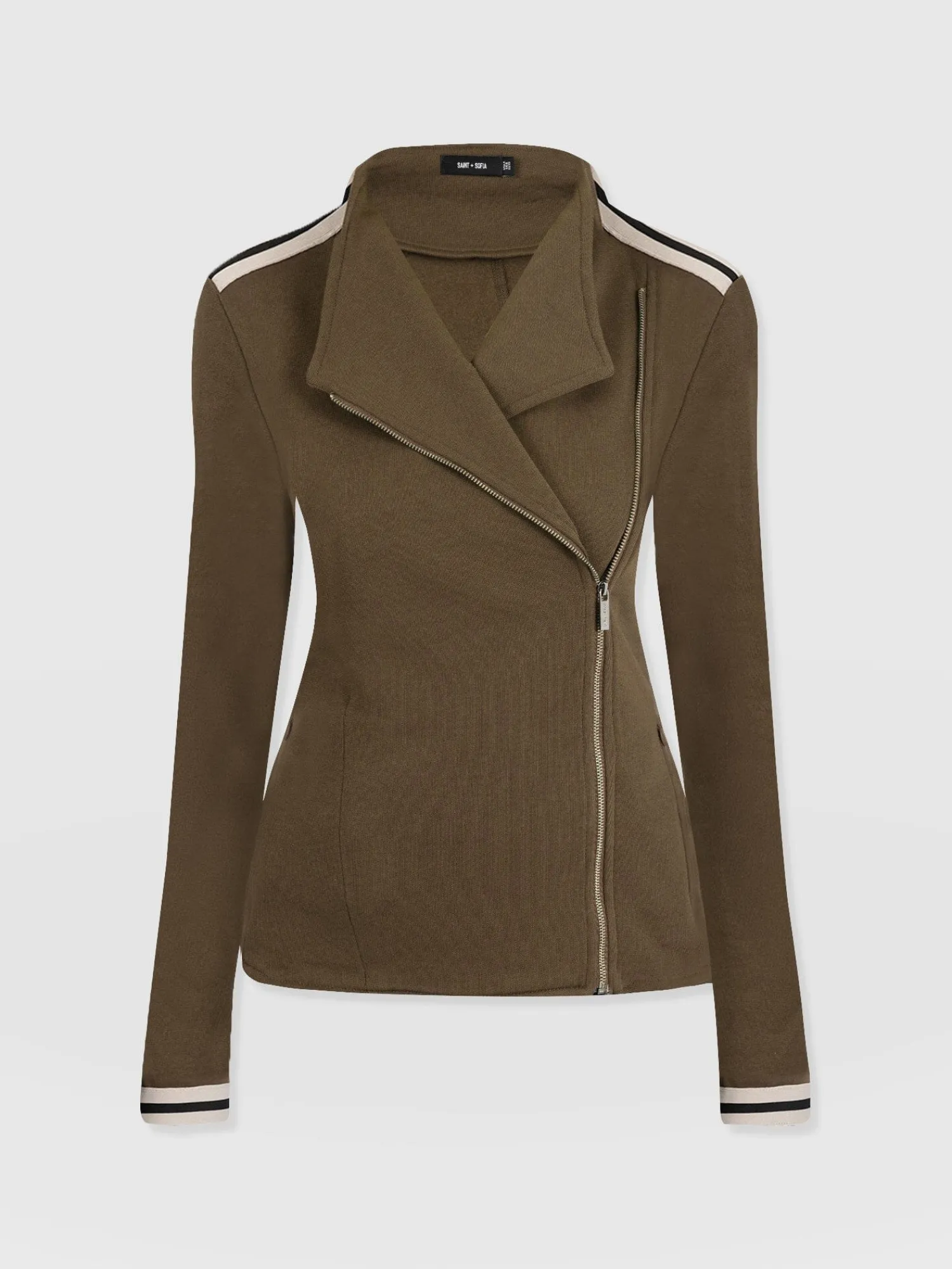 Online Saint and Sofia Cotton Biker Jacket - Khaki - Cream Stripe