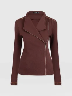 Discount Saint and Sofia Cotton Biker Jacket - Maroon - Bronze Stripe