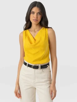 Hot Saint and Sofia Cowl Neck Cami - Yellow Jacquard