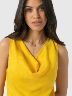 Hot Saint and Sofia Cowl Neck Cami - Yellow Jacquard