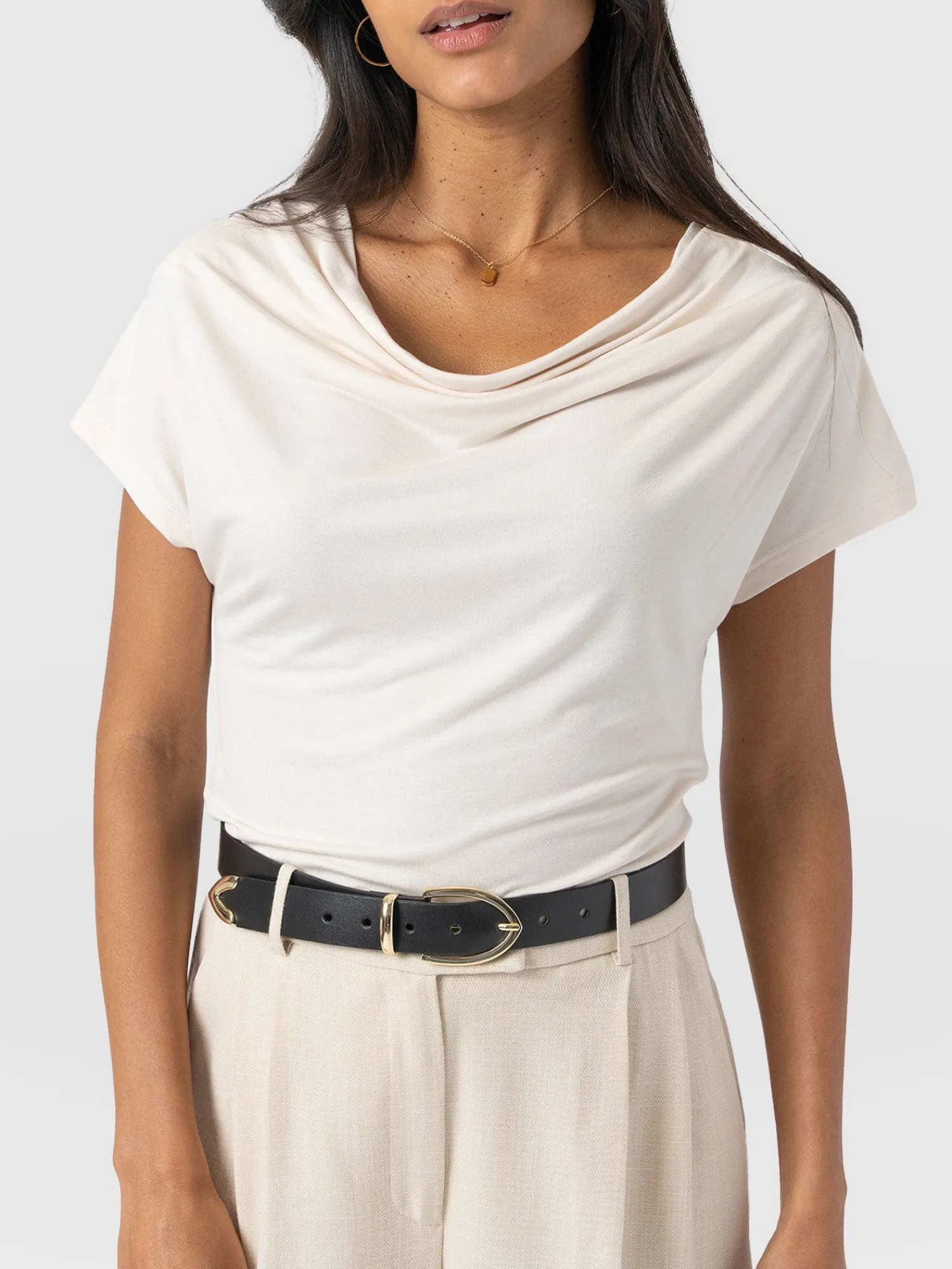 Online Saint and Sofia Cowl Neck Tee - Cream