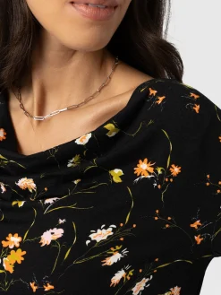 Fashion Saint and Sofia Cowl Neck Tee Long Sleeve - Black Floral