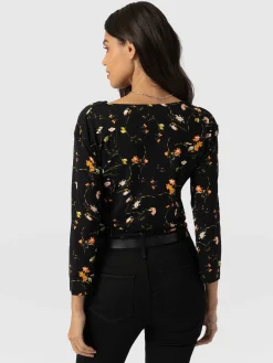 Fashion Saint and Sofia Cowl Neck Tee Long Sleeve - Black Floral