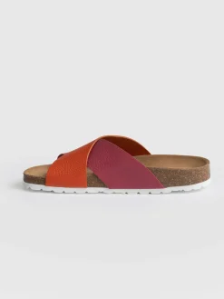 Clearance Saint and Sofia Cross Over Slides - Orange & Pink