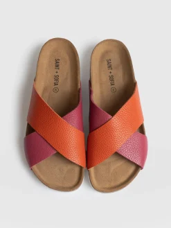 Clearance Saint and Sofia Cross Over Slides - Orange & Pink