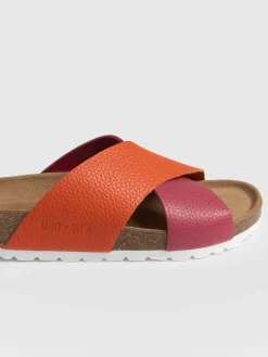 Clearance Saint and Sofia Cross Over Slides - Orange & Pink
