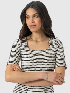 Clearance Saint and Sofia Darcey Short Sleeve Flared Dress - Monochrome Jacquard