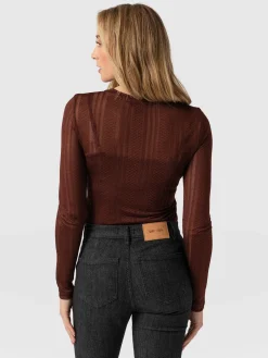 New Saint and Sofia Demi Lace Long Sleeve Tee - Maroon