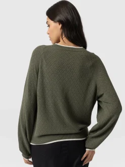 Best Saint and Sofia Diamond Knit Sweater - Khaki