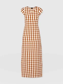 New Saint and Sofia Elise Scoop Neck Midaxi Dress - Brown/Cream