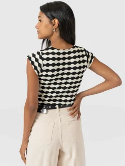 Discount Saint and Sofia Elise Scoop Neck Tee - Black/Cream