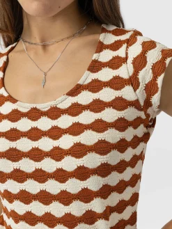 Hot Saint and Sofia Elise Scoop Neck Tee - Brown/Cream