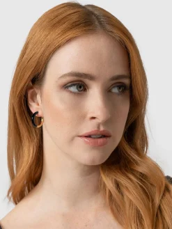 Fashion Saint and Sofia Enamel Hoop Earrings - Gold/Black