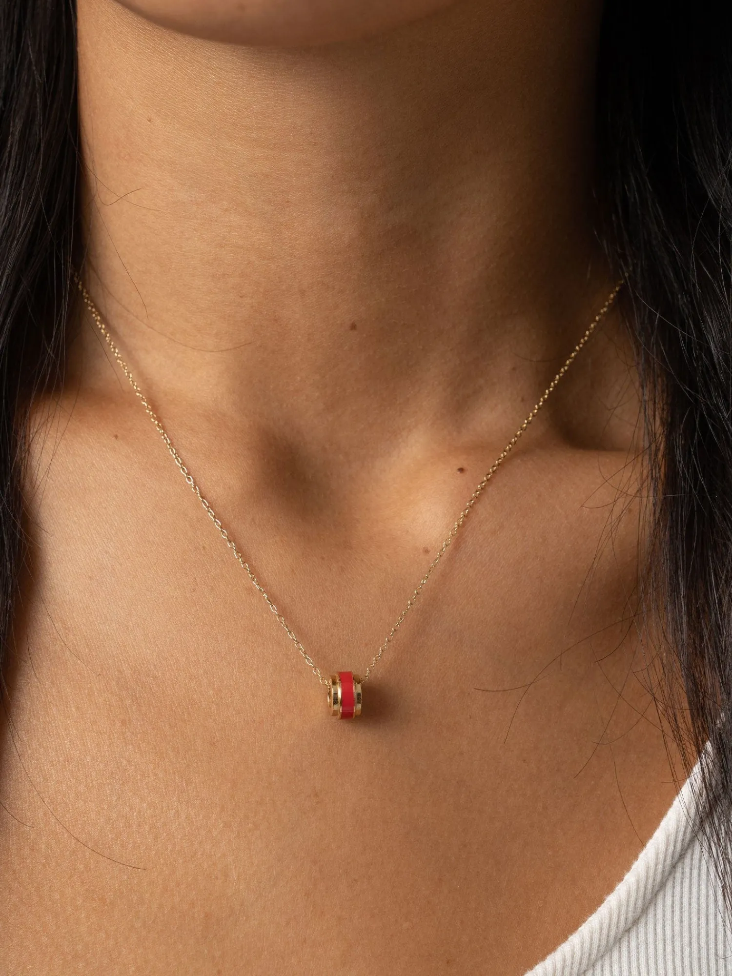 Sale Saint and Sofia Enamel Stripe Charm Necklace - Gold/Red