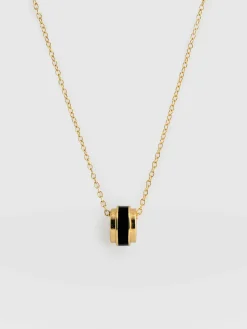 Best Saint and Sofia Enamel Stripe Charm Necklace - Gold/Black