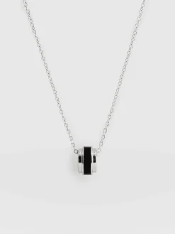 New Saint and Sofia Enamel Stripe Charm Necklace - Silver/Black