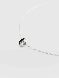 New Saint and Sofia Enamel Stripe Charm Necklace - Silver/Black