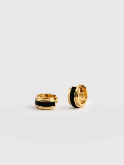 Clearance Saint and Sofia Enamel Stripe Huggie Earrings - Gold/Black