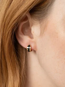 Clearance Saint and Sofia Enamel Stripe Huggie Earrings - Gold/Black