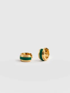 Outlet Saint and Sofia Enamel Stripe Huggie Earrings - Gold/Green