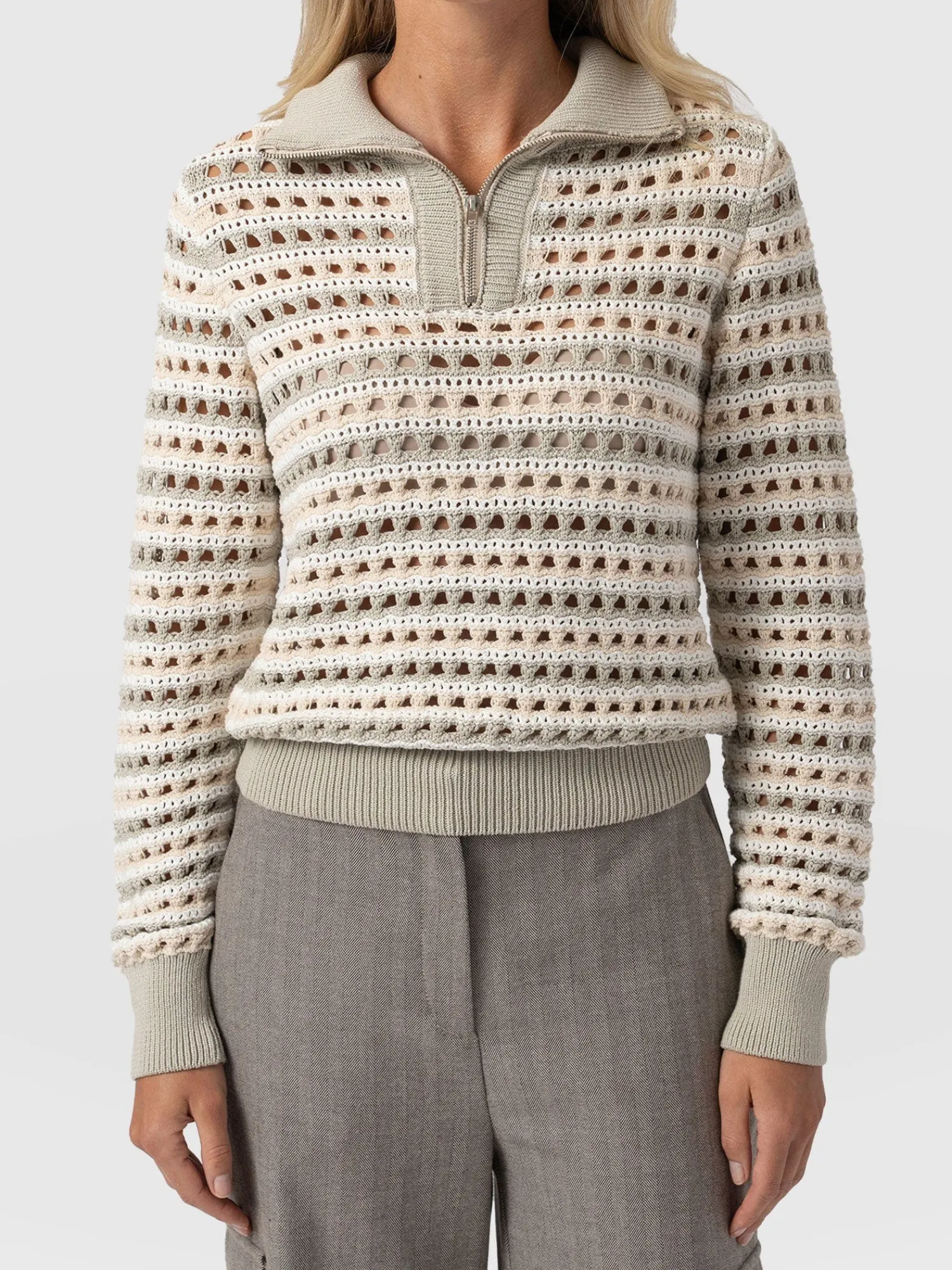 New Saint and Sofia Ester Quarter Zip Knit - Beige